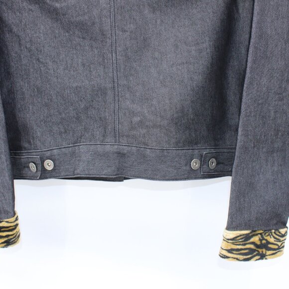 GUESS Black Denim Jacket with Animal Print Trim - Picture 6 of 12
